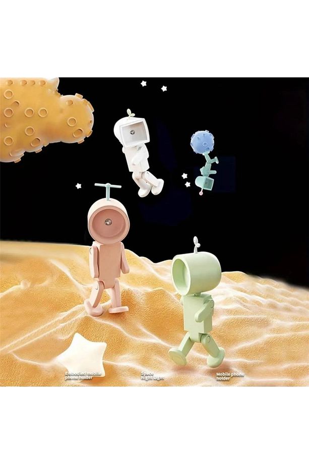 Robot Şeklinde Masa Üstü Lamba ve Telefon Tutacağı Kare Şekilli Sarı Lambalı - 6