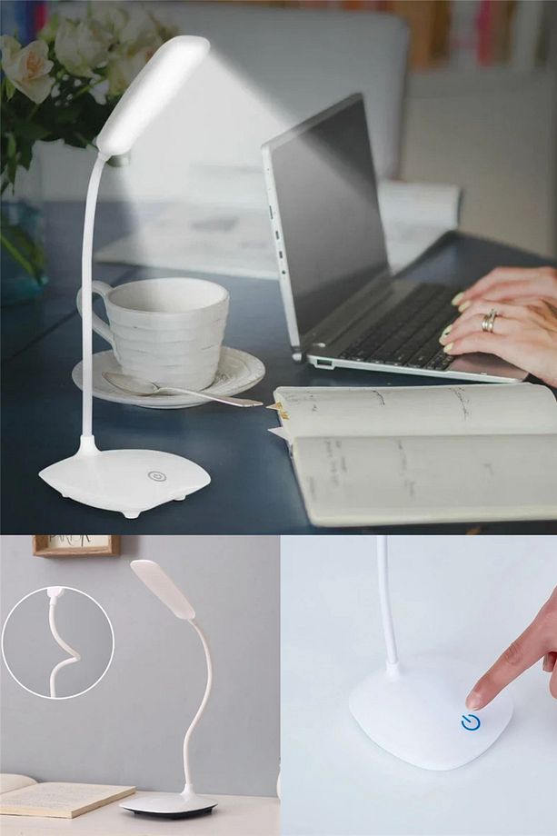 Şarjlı Dokunmatik Led Masa Lambası 3 Kademeli Okuma Işığı 360 Derece Oynar Başlıklı Beyaz Led Lamba - 1