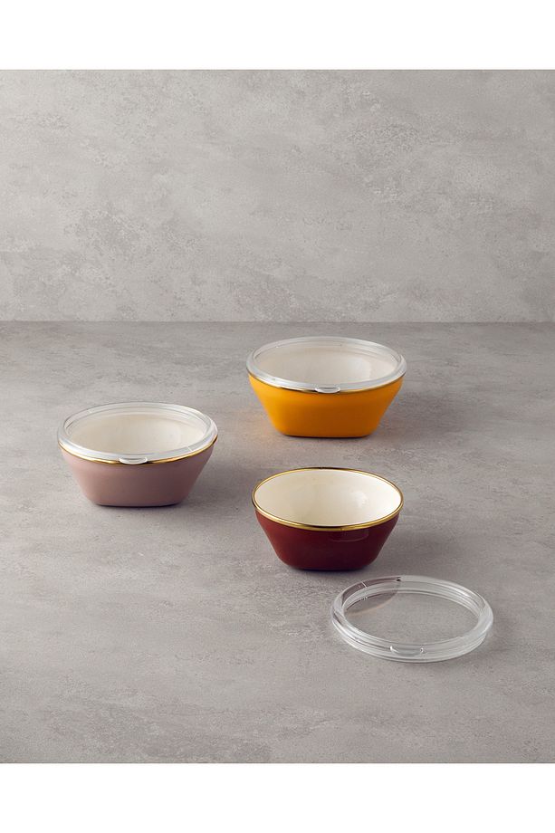 Retro Mood Emaye 3'lü Saklama Kabı 0,55 x 0,75 x 1,10 L Bordo-Pembe-Sarı - 2