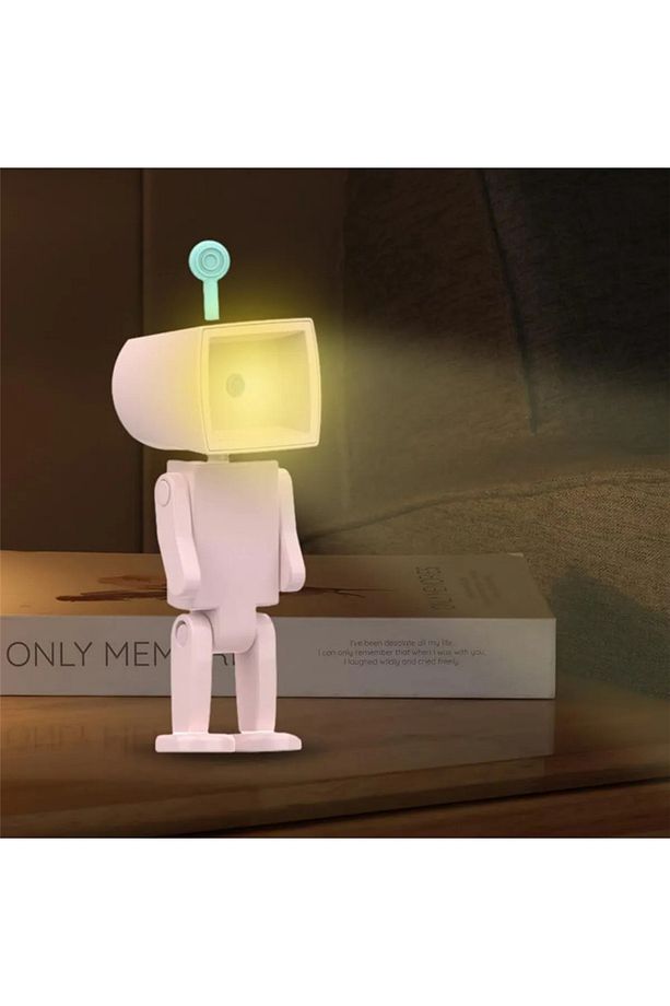 Robot Şeklinde Masa Üstü Lamba ve Telefon Tutacağı Kare Şekilli Sarı Lambalı - 7