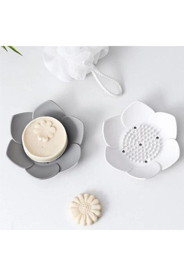 2 Adet Lotus Desenli Sabun Ve Sünger Tutacağı Silikon (MAVİ) Su Giderli Lotus Şekilli Sabunluk - 8