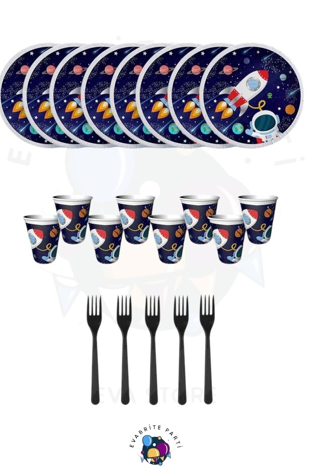Space 8 Li Plate Cup Fork Set Birthday Party Supplies