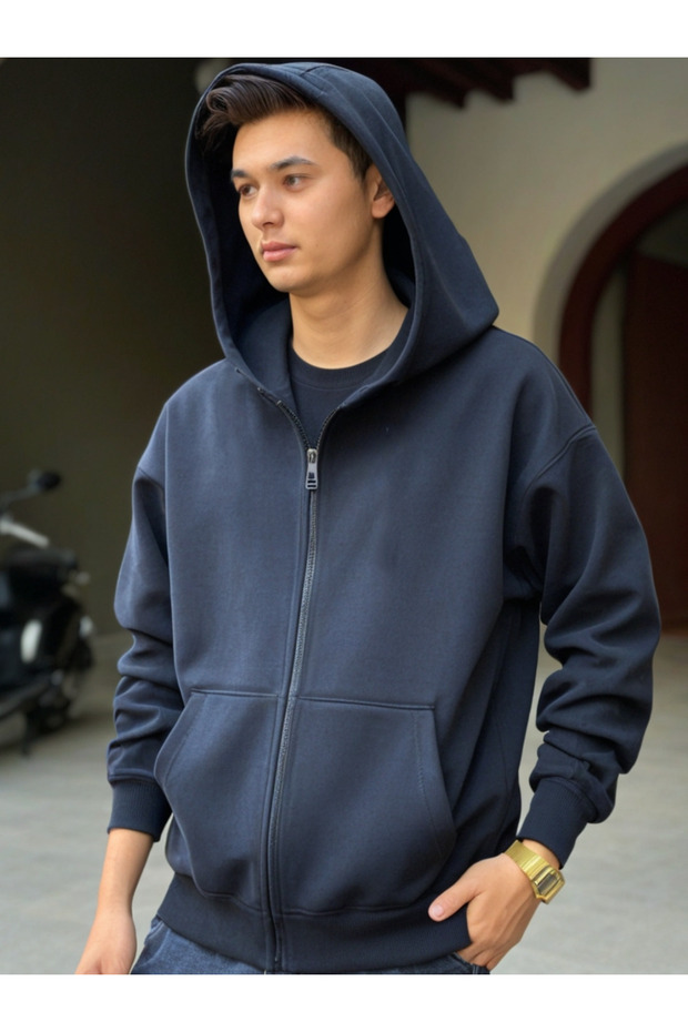 Jachetă cu glugă unisex bleumarin - 4