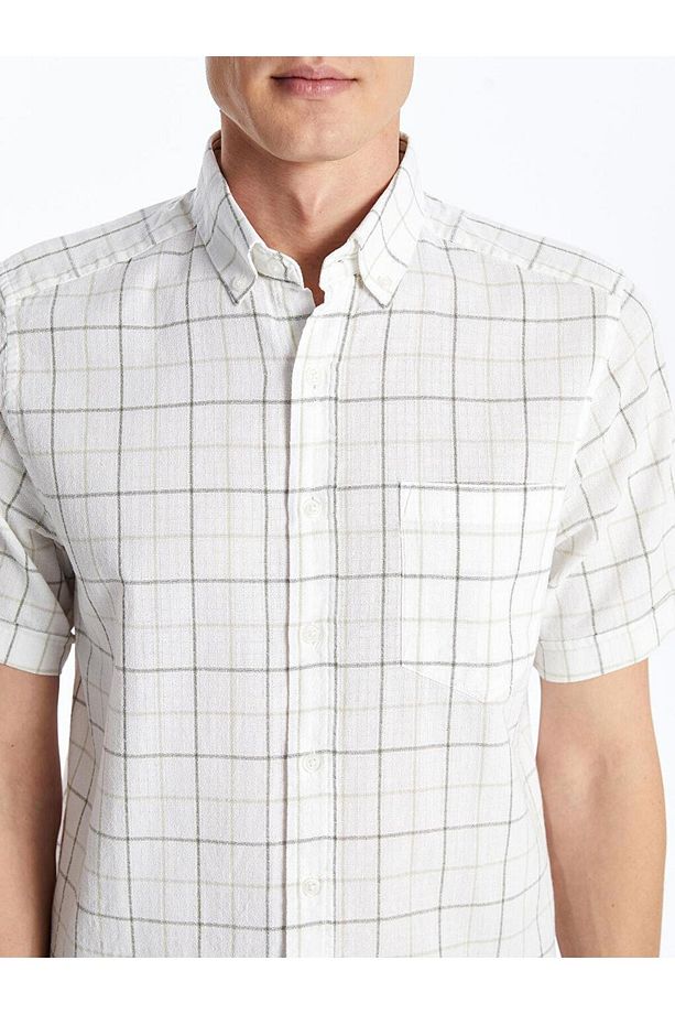 LCWAIKIKI Classic Regular Fit Kısa Kollu Ekose Armürlü Erkek Gömlek - 3