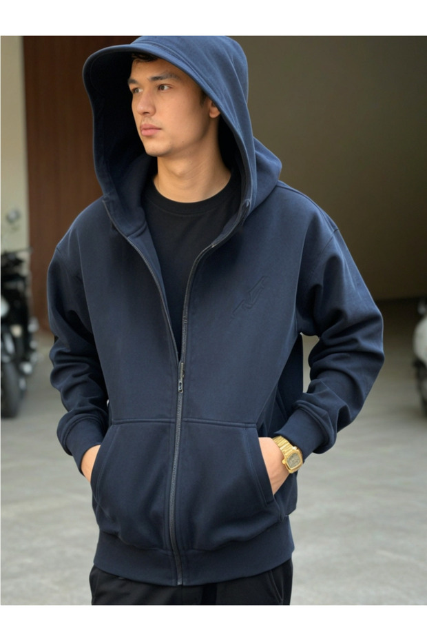 Jachetă cu glugă unisex bleumarin - 2