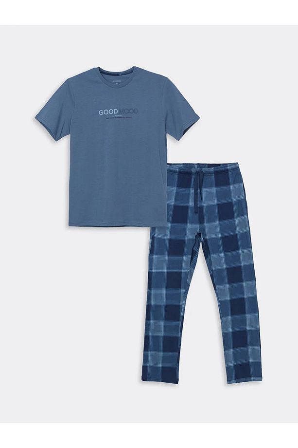 Mavi Standart Kalıp Erkek Pijama Takımı - 1