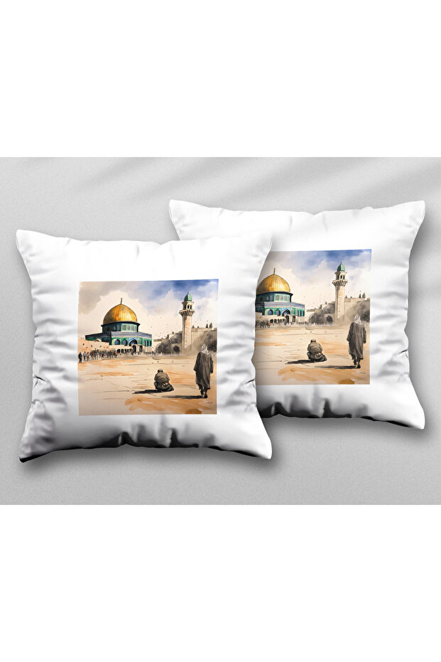 Palestinian War Printed Masjid Al-Aqsa Dome - Washable Pillow, Two Pcs