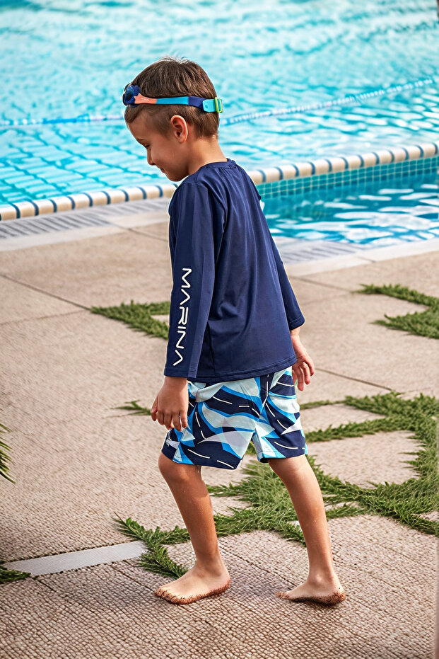 Boy's Navy Blue Swimming T-Shirt T2451