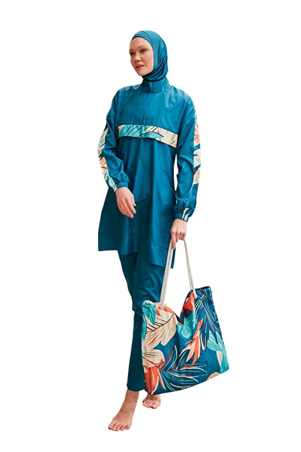 R2410 Patterned Full Covered Hijab Swimsuit