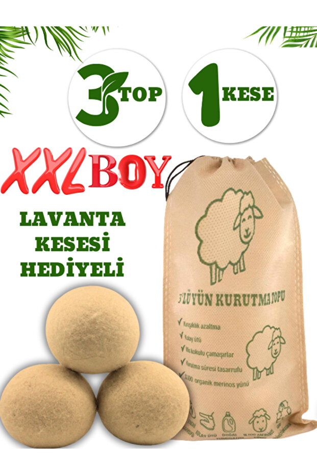 3-Piece Wool Dryer Ball Natural Fabric Softener - Felt Dryer Balls - Wool Ball