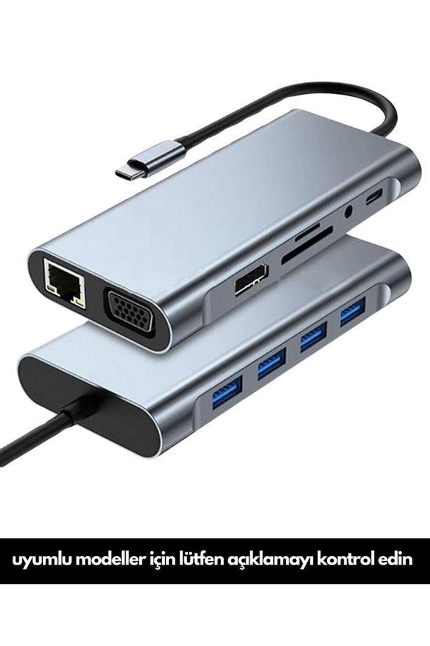11 In 1 Type-c To Usb Hub Port Uyumlu Adaptör Hdmı 4x Usb Lan Vga Sd Card Çevirici Çoklayıcı - 1
