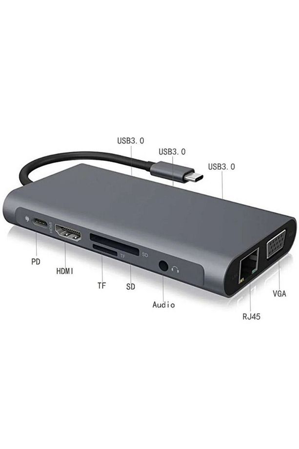 11 In 1 Type-c To Usb Hub Port Uyumlu Adaptör Hdmı 4x Usb Lan Vga Sd Card Çevirici Çoklayıcı - 4