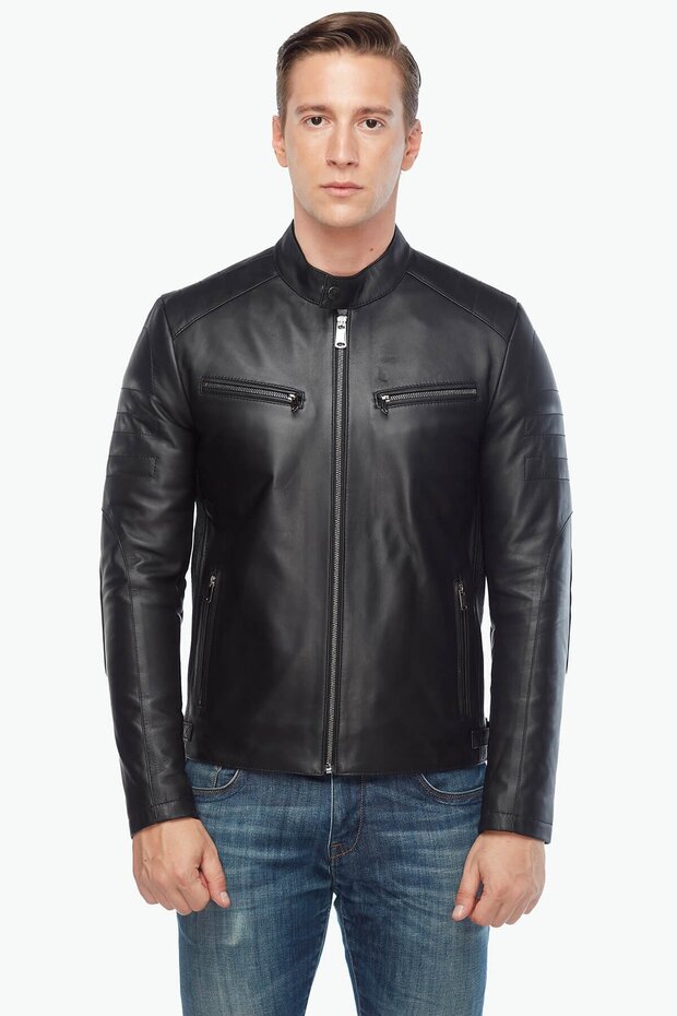 Brando Genuine Lambskin Biker Men's Jacket Black