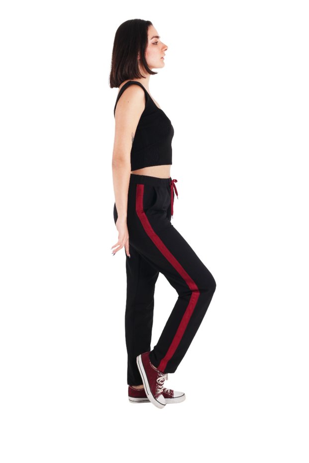 Black High Waist Burgundy Striped Sweatpants