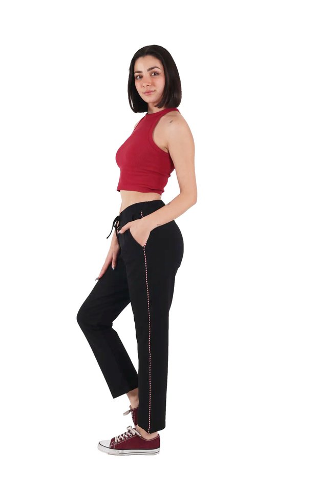 Women's Black High Waisted Side Striped Sweatpants