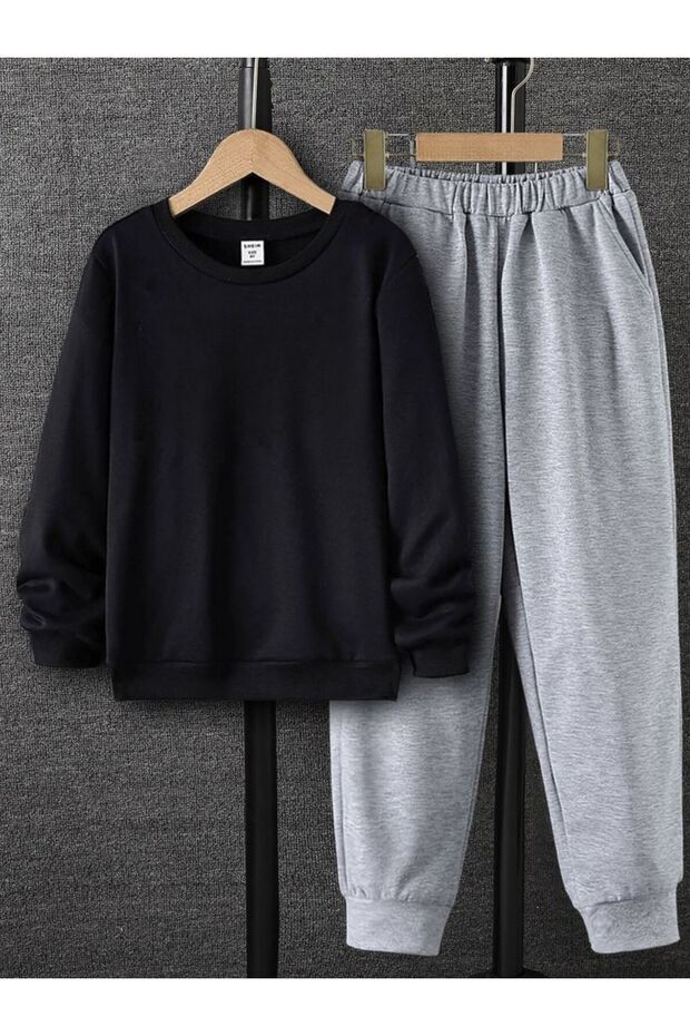 Crew Neck 2 Yarn Unisex Kids Bottom-Top Tracksuit Set