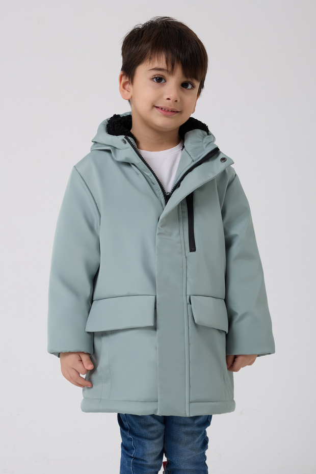 Boy's Mint Green Fur Lined Water & Windproof Hooded 3-Pocket Winter Coat & Parka