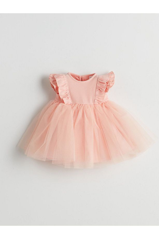 LCW baby Pembe Basic Dantel Tüllü Kız Bebek Elbise - 1