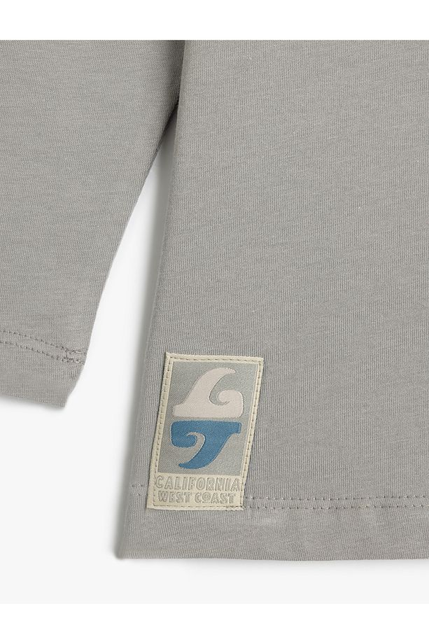 Slogan Baskılı Pamuklu Uzun Kollu Oversize Tişört - 3