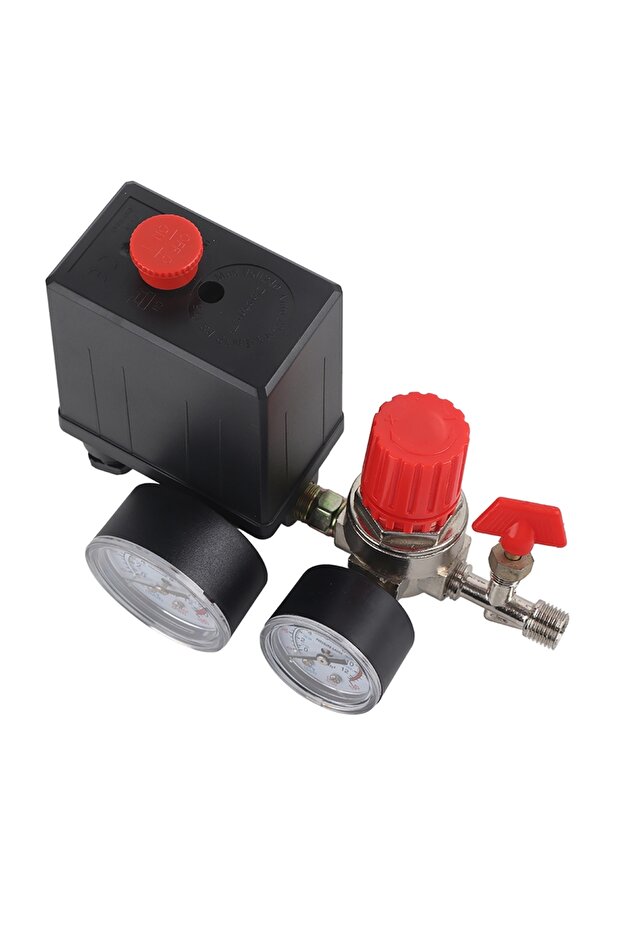 black 2-G1/4 Small Air Compressor Pressure Switch Control Valve Regulator with Gauges Air Regulator