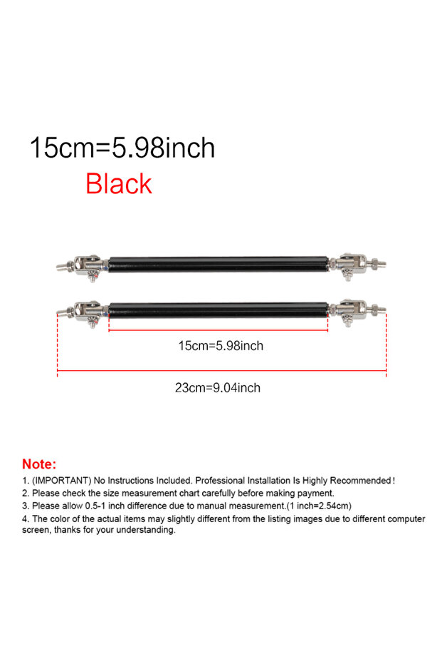 15cm-Black 2psc Universal Racing Adjustable Front Rear Bumper Lip Splitter Support Bar / Pull Rod Ki