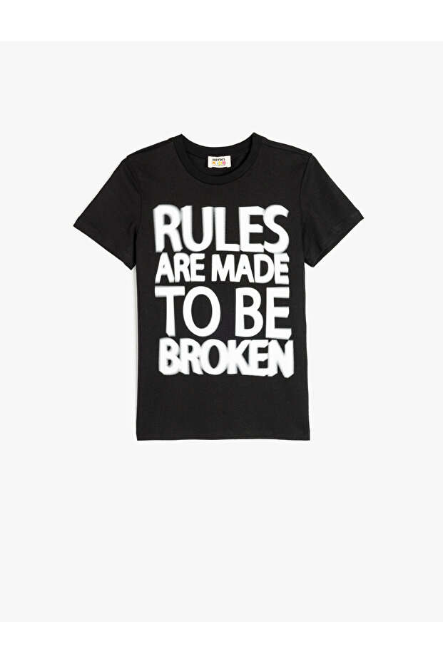 Slogan Printed Short Sleeve Crew Neck Cotton T-Shirt