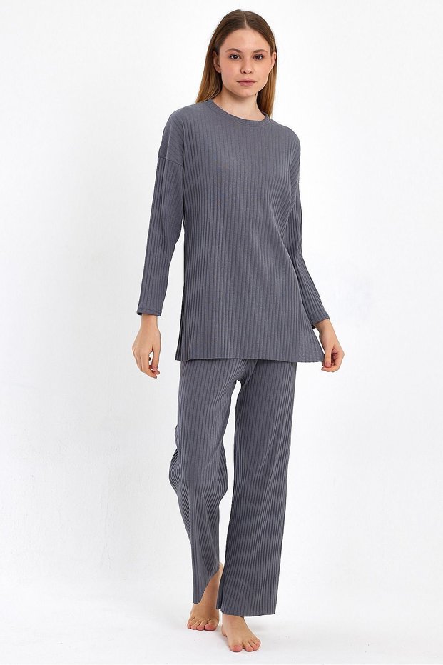 Women's Smoked Women's Ribbed Report & Sweatpants, Casual Home Wear Pajamas Set