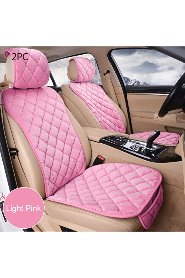 Front Light Pink 2pc SEAMETAL Pink Car Seat Cover for Women Soft Plush Vehicle Seat Cushion Protecto