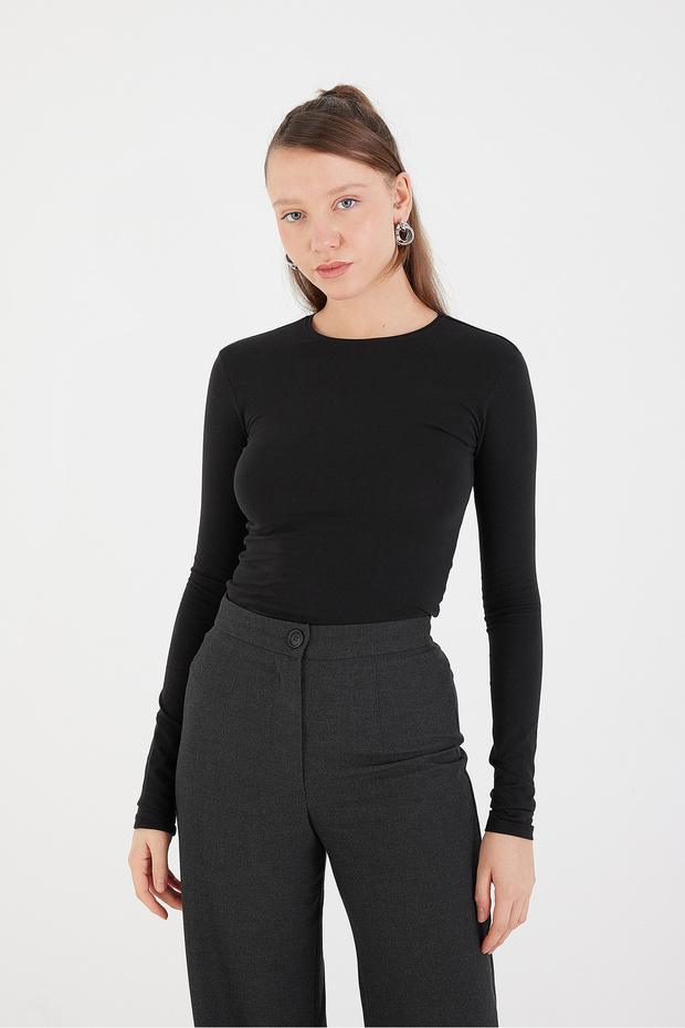 Bisiklet Yaka Basic Bluz B1496-dk2 - 5