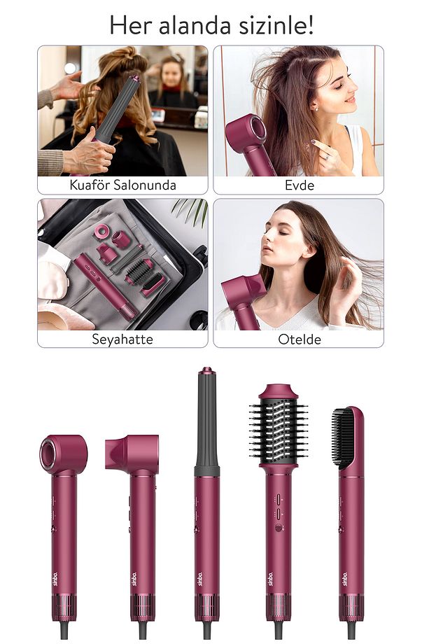 Pro Compact Uzun Multi-styler Hava Üfleme 5in1 Saç Şekillendirici Bldc Shd-1729 Royal Gilded Red - 5