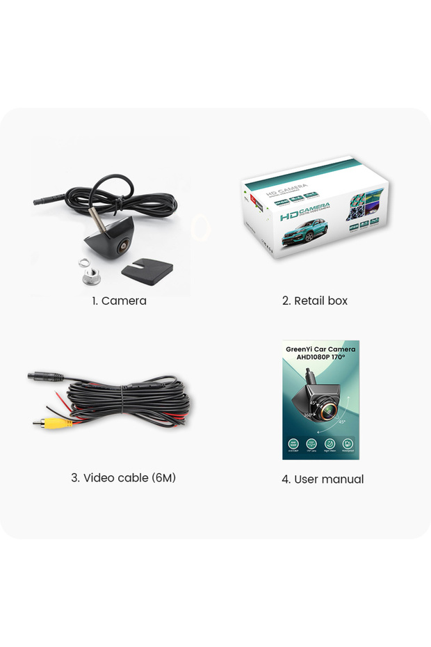 AHD720P Black GreenYi AHD 1920x1080P Car Rear View Camera Full HD Night Vision 170° Fisheye Lens Veh