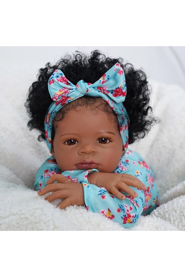 Finished Doll MRB 50CM African American Reborn Baby Doll Lanny Dark Skin Girl Cuddly Doll Lovely Bla