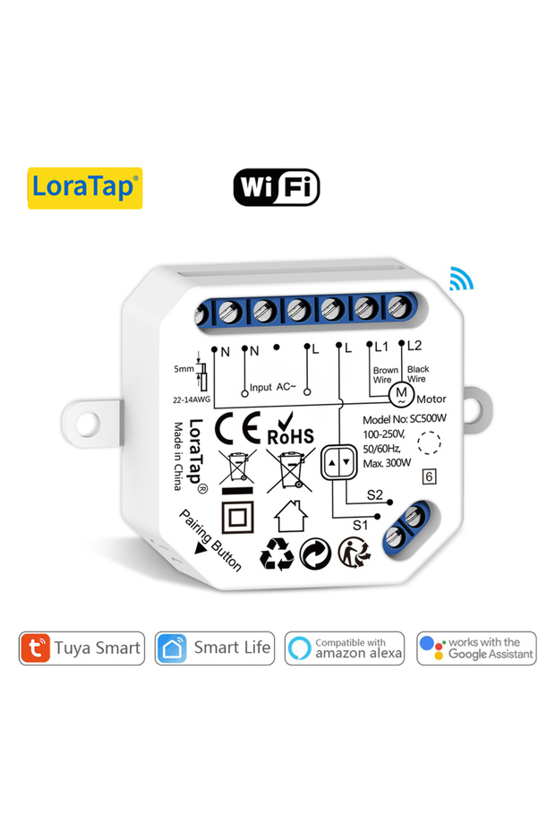 عبوة واحدة من ستائر LoraTap Tuya Smart Life مع وحدة تحكم عن بعد لمفتاح الستائر الدوارة وتطبيق التحكم عن بعد