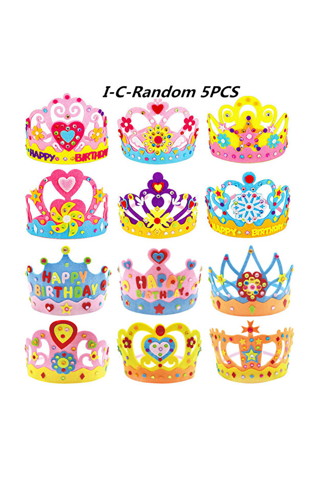 I-C-Random 5PCS DIY Crafts Toy Crown Creative Paper Sequins Flowers Stars Patterns Toys for Kids Chi