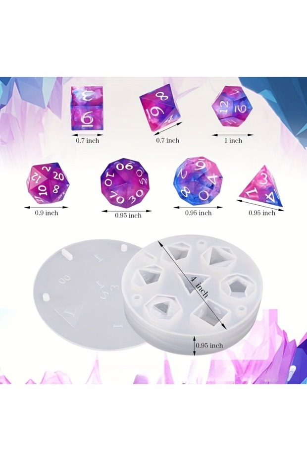 2pc Molds DIY 7-Cavity Dice Molds - Sharp Edge Silicone for Custom Resin Dice, Perfect Gift for RPG - 1