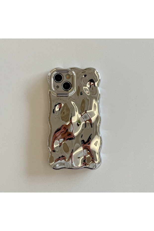 جراب TPU لهاتف iPhone 15 فضي فاخر بنقشة نيزكية ثلاثية الأبعاد متموجة باللون الفضي لهاتف iPhone 11 12 13 14