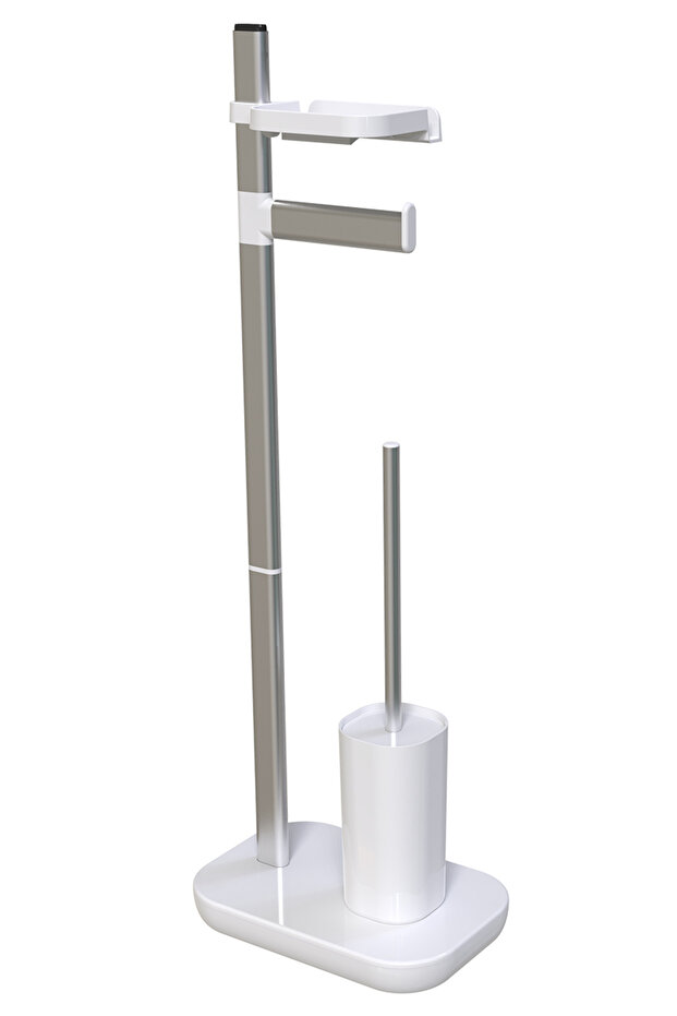 Sui Toilet Paper Holder + Toilet Brush - White
