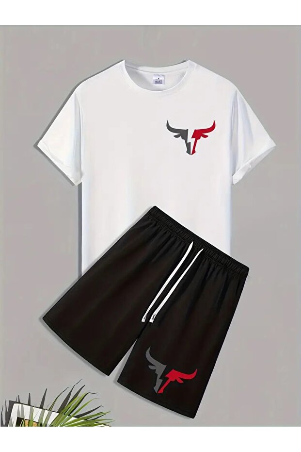 Men's Printed Bottom Top Set - T-Shirt Shorts Set