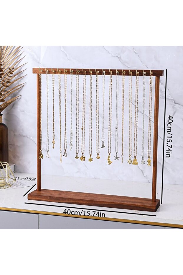 L Jewelry Organizer Display Stand Solid Wood Necklace Hanging Countertop Rack For Chains Earrings B.