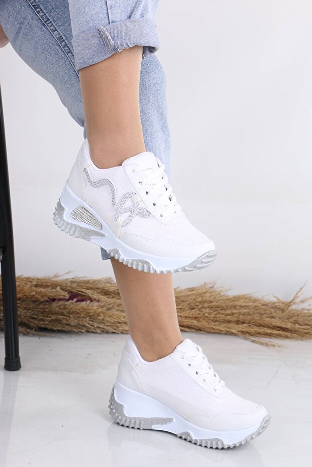 Aleza White Matte Leather Stone Women's Sneakers