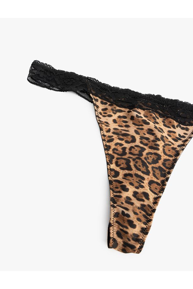 X Zeynep Bastık - Dantel Detaylı Leopar Desenli String Külot - 3