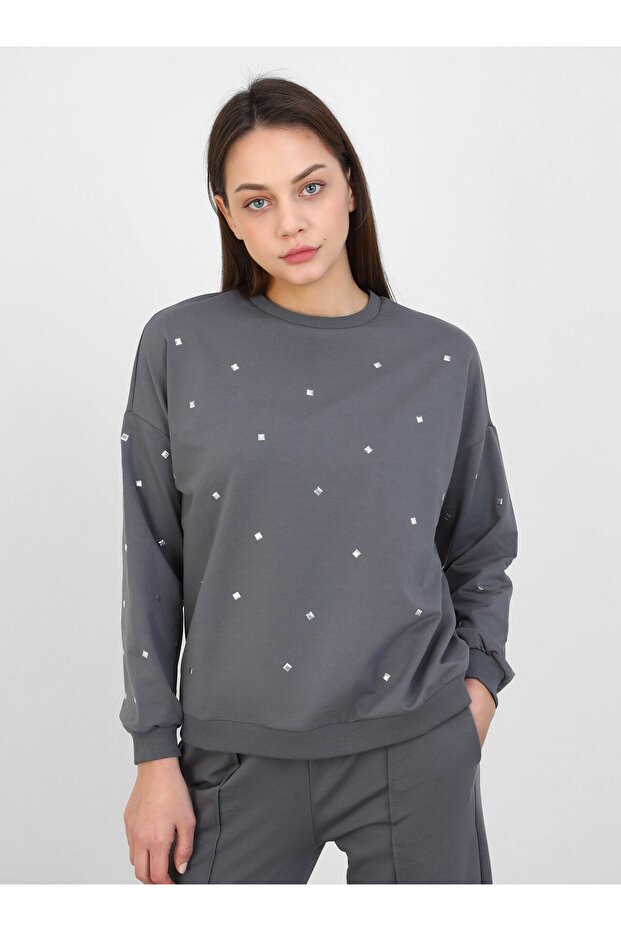 Trok Detaylı Sweatshirt - Antrasit - Refka - 2