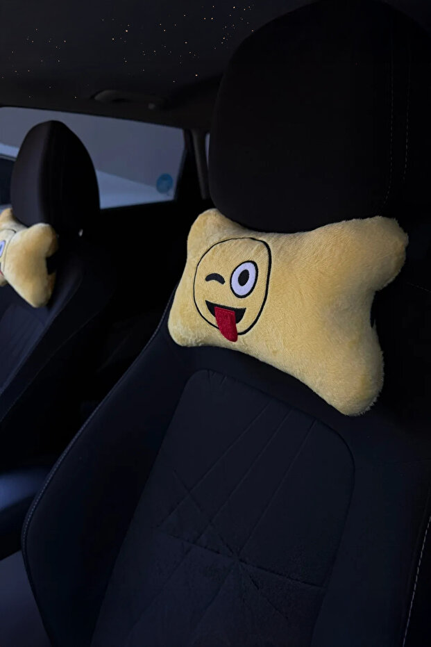 2 Pcs Smile- Embroidered Auto Car Gamer Seat and Neck Pillow, Orthopedic Comfort