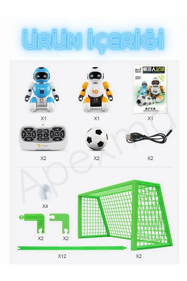 Uzaktan Kumandalı Şarjlı Top Oynayan Robotlar 2 Robot+2 Kumanda +2 Top+ Saha Futbol Robot - 6