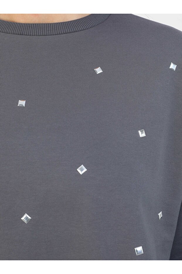 Trok Detaylı Sweatshirt - Antrasit - Refka - 3