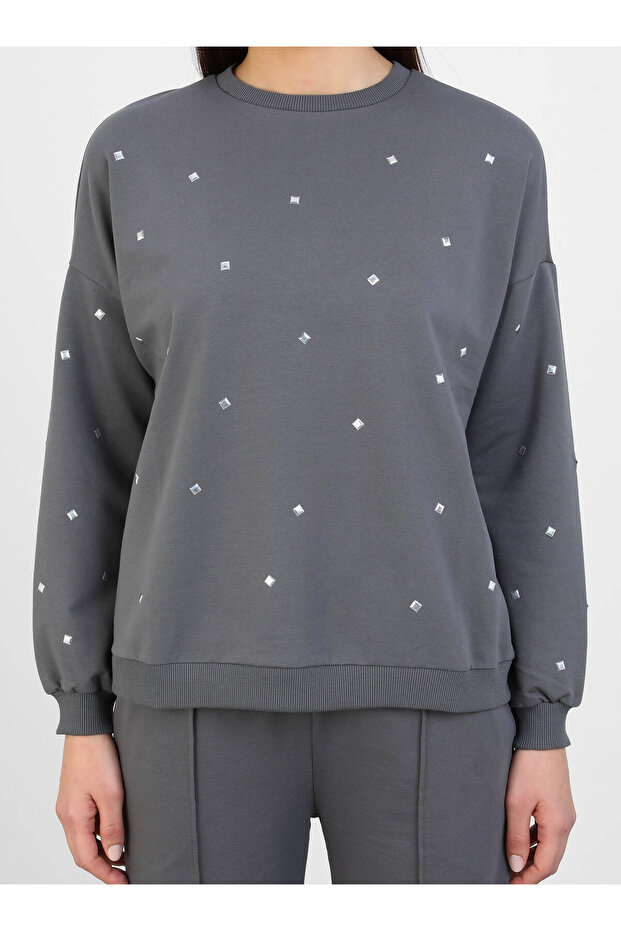 Trok Detaylı Sweatshirt - Antrasit - Refka - 4