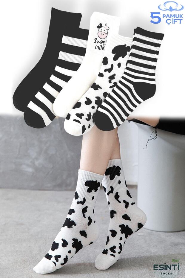 Men's Socks Women's Socks Long Sports Socks Patterned Socket Socks Colorful Socks 5 Pieces