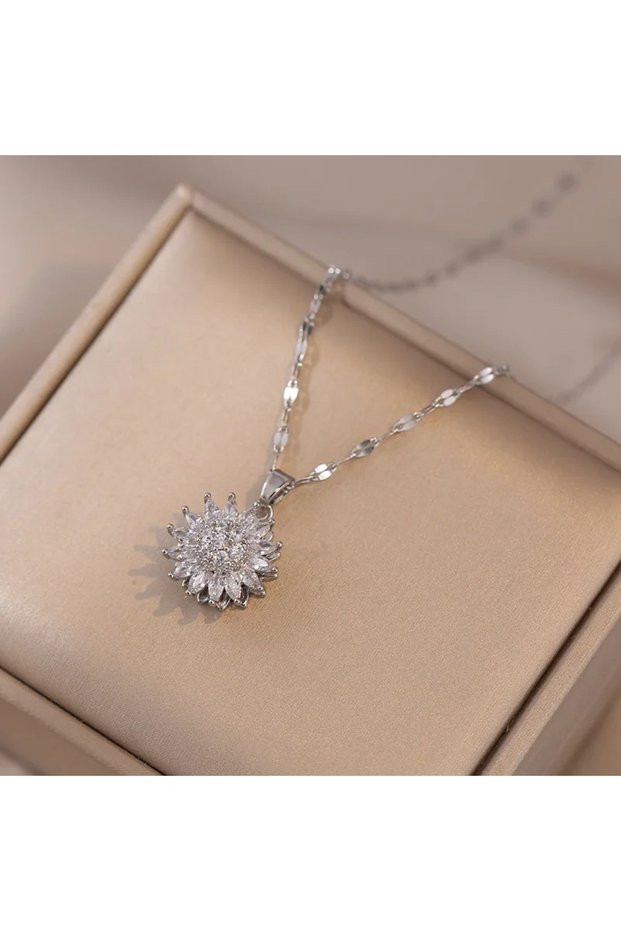 Stainless Steel, Rotatable Sunflower Necklace