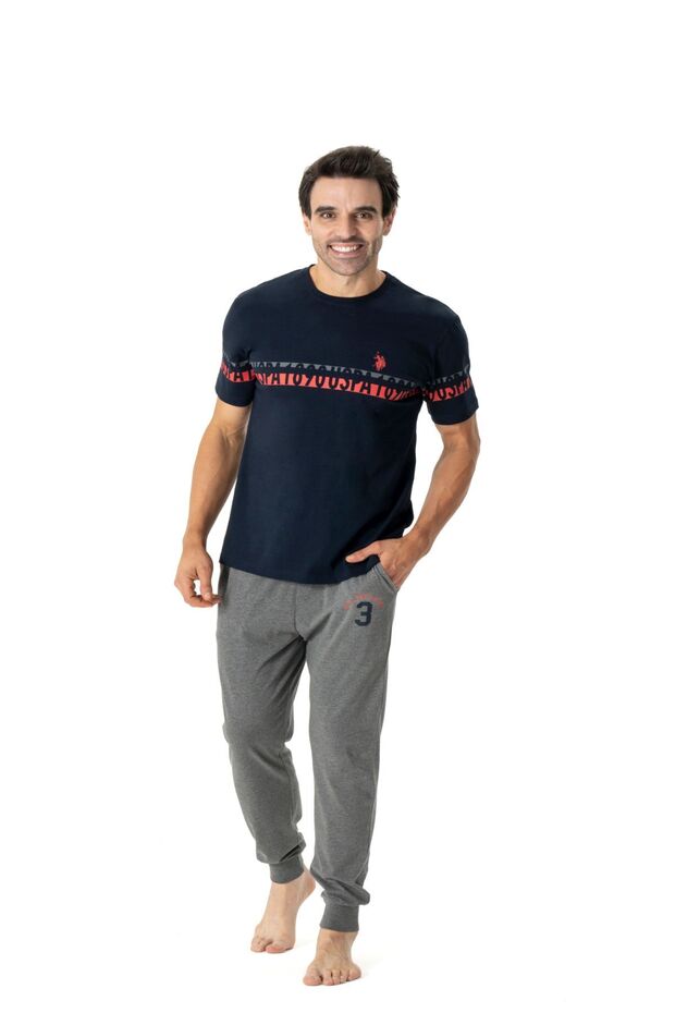 US Polo Assn18790 Men's Short Sleeve Trotted Pajama Set-Navy Blue
