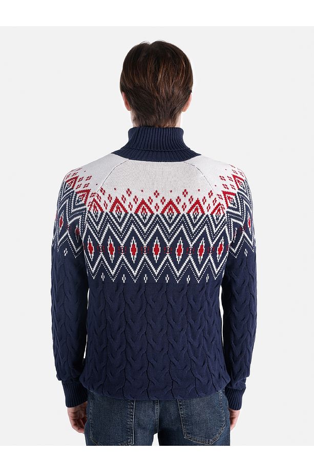 Regular Fit Turtle Neck Jakarlı Erkek Lacivert Kazak Cl1066425 - 2